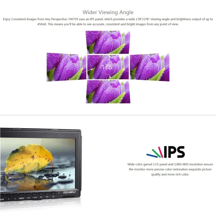 FEELWORLD FW759 1280x800 7인치 IPS 스크린 초슬림 HD 카메라 필드 모니터, FW759