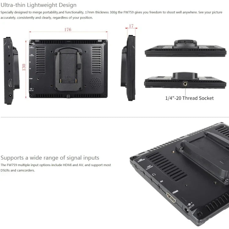 FEELWORLD FW759 1280x800 7인치 IPS 스크린 초슬림 HD 카메라 필드 모니터, FW759