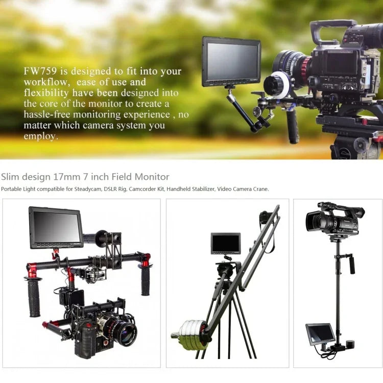 FEELWORLD FW759 1280x800 7인치 IPS 스크린 초슬림 HD 카메라 필드 모니터, FW759