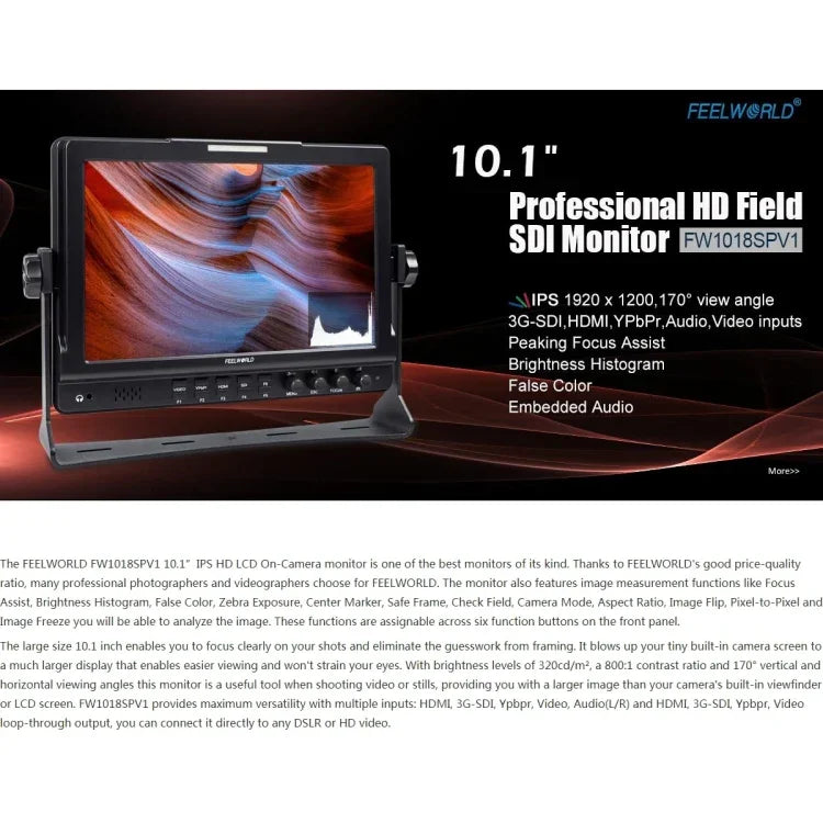 FEELWORLD FW1018SPV1 1920x1200 10.1인치 IPS 스크린 HD 컬러 LCD 감독용 카메라 필드 모니터, FW1018SPV1