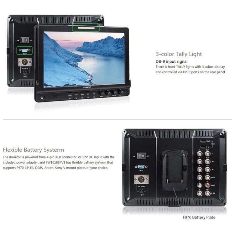 FEELWORLD FW1018SPV1 1920x1200 10.1인치 IPS 스크린 HD 컬러 LCD 감독용 카메라 필드 모니터, FW1018SPV1