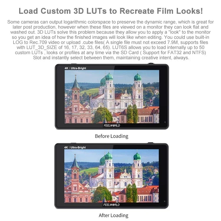 FEELWORLD LUT6S 1920x1080 2600 니트 6인치 IPS 스크린 HDMI 4K 터치 스크린 SDI HDI 카메라 필드 모니터, LUT6S