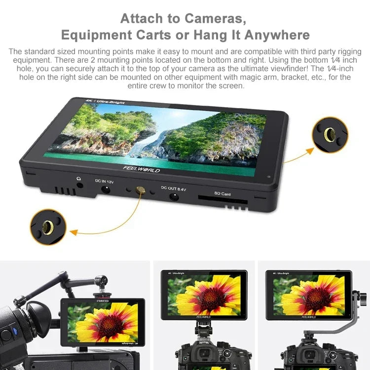 FEELWORLD LUT6S 1920x1080 2600 니트 6인치 IPS 스크린 HDMI 4K 터치 스크린 SDI HDI 카메라 필드 모니터, LUT6S
