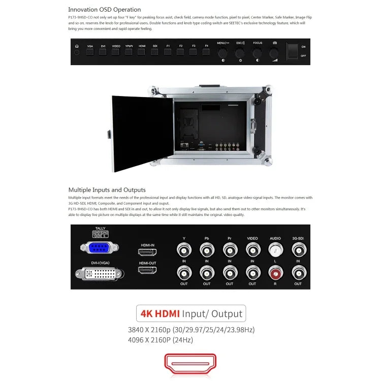 SEETEC P173-9HSD-CO 1920x1080 17.3인치 SDI / HDMI 4K 방송용 전문 사진 카메라 필드 모니터, P173-9HSD-CO