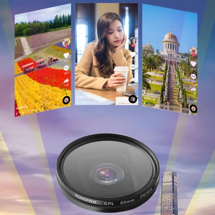 RUIGPRO GoPro HERO10 Black / HERO9 Black 프로페셔널 52mm 10 in 1 UV+ND2+ND4+ND8+Star 8+ +CPL+노랑/빨강/보라+10배 클로즈업 렌즈 필터 필터 어댑터 링 및 렌즈 캡 포함