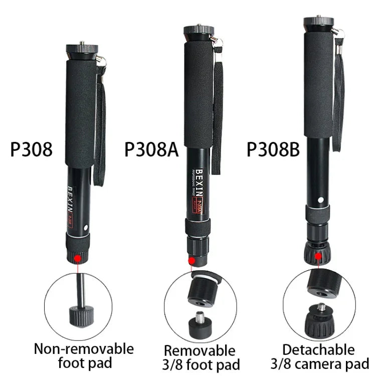 BEXIN P308B 휴대용 여행용 야외 DSLR 카메라 알루미늄 합금 모노포드 홀더, P308B
