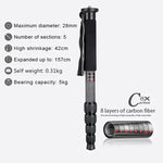 BEXIN MCS285 휴대용 여행용 야외 DSLR 카메라 탄소 섬유 모노포드 홀더, MCS285