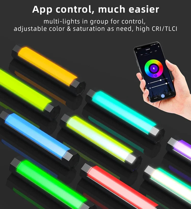 LUXCeO RGB 컬러풀 사진 LED 스틱 비디오 라이트 앱 제어 조절 가능한 색온도 방수 핸드헬드 LED 보조광 리모컨 포함, P200 RGB