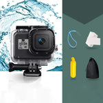 GoPro HERO8 Black 45m 방수 하우징 보호 케이스 버클 기본 마운트 & 나사 & 플로팅 보버 그립 & 스트랩 & 김서림 방지 인서트 포함, 투명 HERO8 케이스