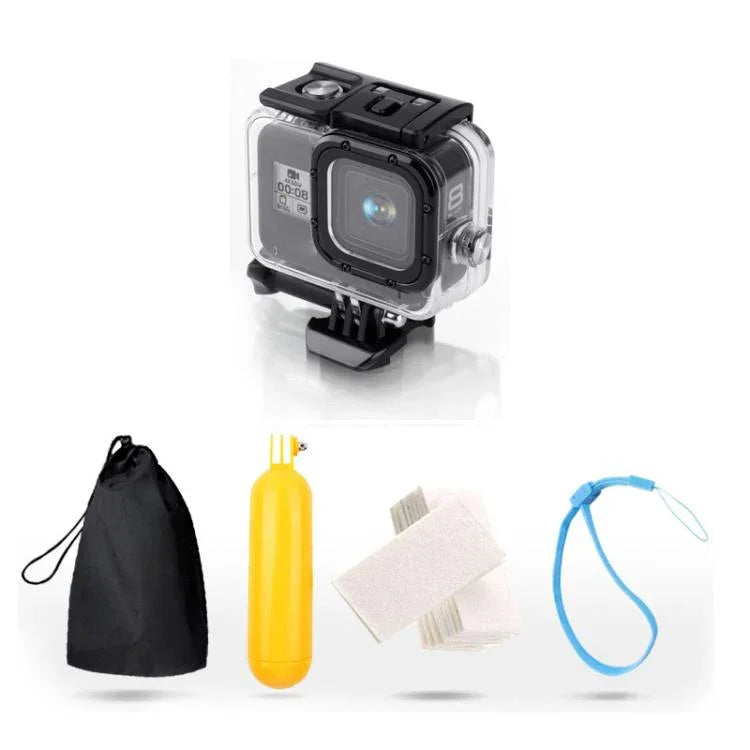 GoPro HERO8 Black 45m 방수 하우징 보호 케이스 버클 기본 마운트 & 나사 & 플로팅 보버 그립 & 스트랩 & 김서림 방지 인서트 포함, 투명 HERO8 케이스