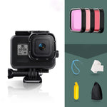 GoPro HERO8 Black 45m 방수 하우징 보호 케이스, 버클 기본 마운트 & 나사 & (보라, 빨강, 분홍) 필터 & 플로팅 보버 그립 & 스트랩 & 김서림 방지 인서트 포함, 투명 HERO8 케이스+필터