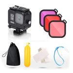 GoPro HERO8 Black 45m 방수 하우징 보호 케이스, 버클 기본 마운트 & 나사 & (보라, 빨강, 분홍) 필터 & 플로팅 보버 그립 & 스트랩 & 김서림 방지 인서트 포함, 투명 HERO8 케이스+필터