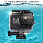 GoPro HERO8 Black 45m 방수 하우징 보호 케이스, 버클 기본 마운트 & 나사 & (보라, 빨강, 분홍) 필터 & 플로팅 보버 그립 & 스트랩 & 김서림 방지 인서트 포함, 투명 HERO8 케이스+필터