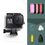 GoPro HERO8 Black 45m 방수 하우징 보호 케이스 버클 기본 마운트 & 나사 & (보라, 빨강, 분홍) 필터 & 플로팅 보버 그립 & 스트랩 & 김서림 방지 인서트 포함, 검정 HERO8 케이스+필터