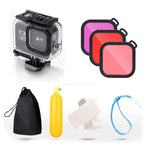 GoPro HERO8 Black 45m 방수 하우징 보호 케이스 버클 기본 마운트 & 나사 & (보라, 빨강, 분홍) 필터 & 플로팅 보버 그립 & 스트랩 & 김서림 방지 인서트 포함, 검정 HERO8 케이스+필터