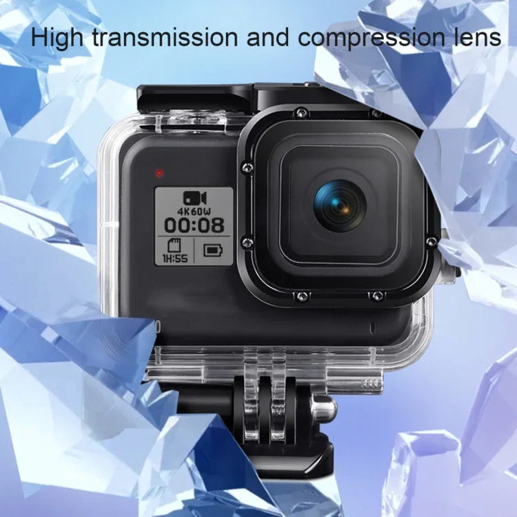 GoPro HERO8 Black 45m 방수 하우징 보호 케이스 버클 기본 마운트 & 나사 & (보라, 빨강, 분홍) 필터 & 플로팅 보버 그립 & 스트랩 & 김서림 방지 인서트 포함, 검정 HERO8 케이스+필터