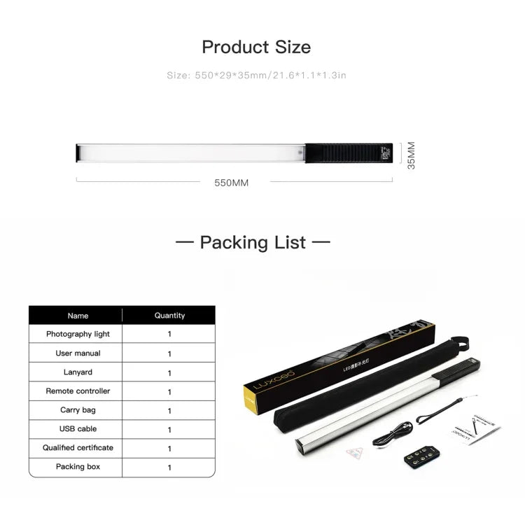 LUXCeO Q508S 듀얼 색온도 1000LM 사진 LED 스틱 비디오 라이트 핸드헬드 LED 보조광 플래시 조명 램프, Q508S