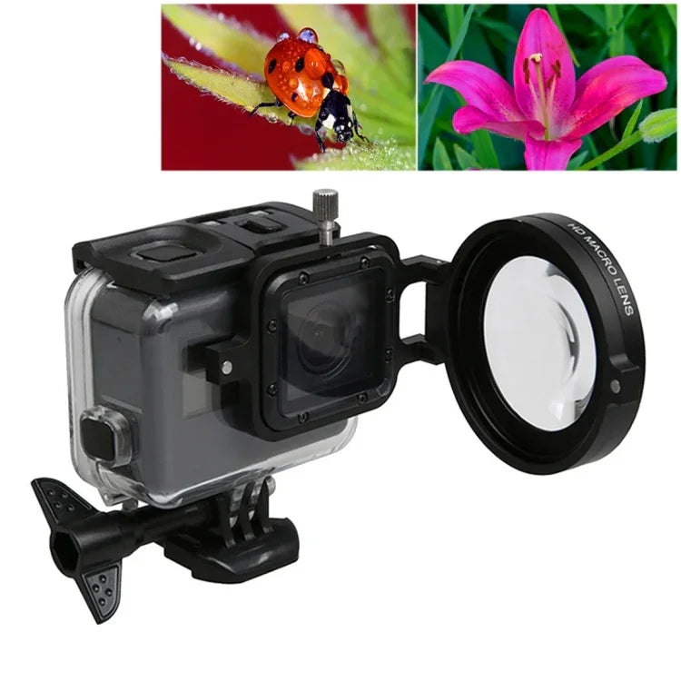 GoPro HERO5 스포츠 액션 카메라 전문용 58mm 16배 매크로 렌즈 클로즈업 필터 렌즈 베이스 및 어댑터 링, 렌즈 보호 캡, 분실 방지 손목 스트랩, 청소용 천 포함