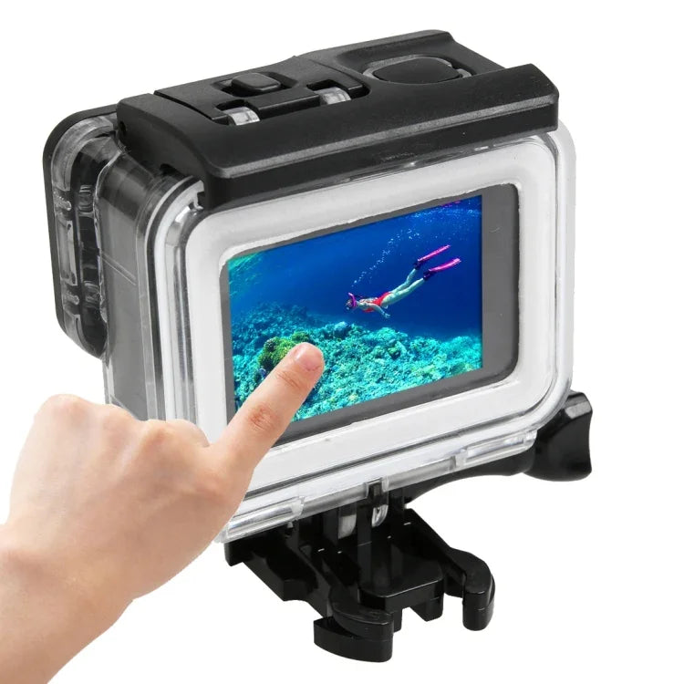 GoPro HERO5 30m 방수 PC & ABS 하우징 보호 케이스 + 터치 백 커버 버클 기본 마운트 & 긴 나사 포함, 백커버 크기: 7 x 6 cm, 보호 케이스