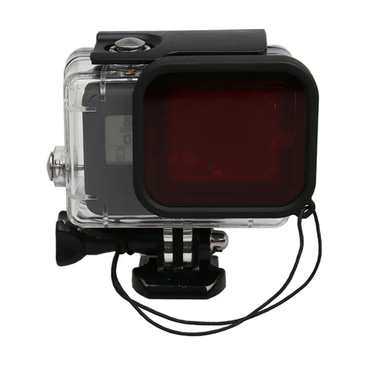 GoPro HERO5 30m 방수 PC & ABS 하우징 보호 케이스 + 카메라 렌즈 빨간색 사각 필터, 버클 기본 마운트 및 긴 나사, 분실 방지 손목 스트랩 포함, 보호 케이스 + 필터