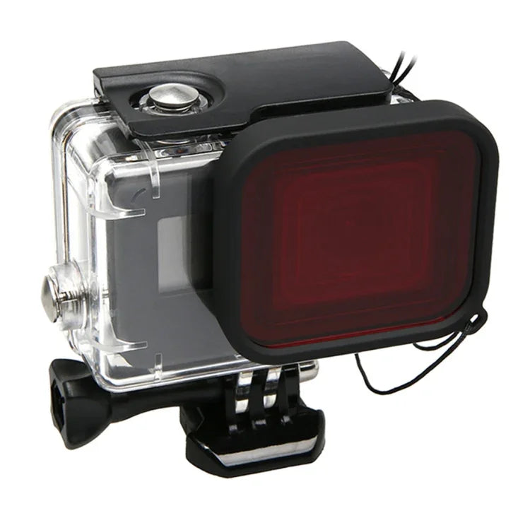 GoPro HERO5 30m 방수 PC & ABS 하우징 보호 케이스 + 카메라 렌즈 빨간색 사각 필터, 버클 기본 마운트 및 긴 나사, 분실 방지 손목 스트랩 포함, 보호 케이스 + 필터