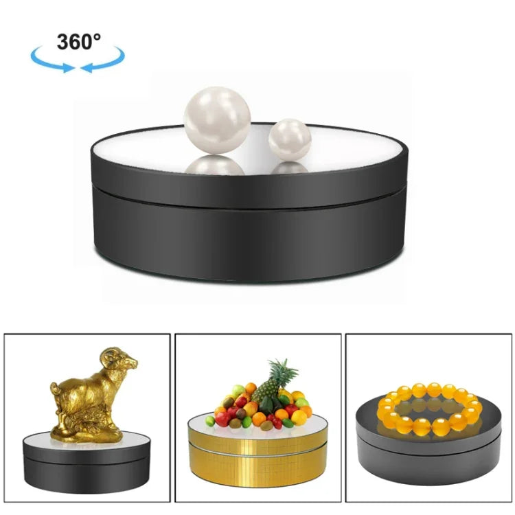 12cm 360도 회전 턴테이블 미러 전동 디스플레이 스탠드 영상 촬영 소품 턴테이블, 하중: 3kg, 12cm 미러 블랙, 12cm 미러 화이트