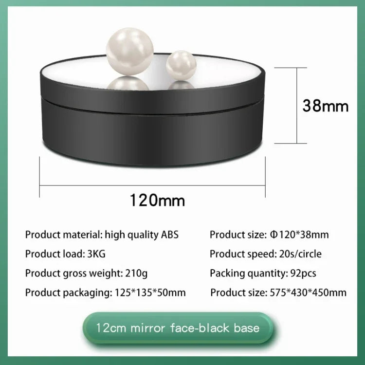 12cm 360도 회전 턴테이블 미러 전동 디스플레이 스탠드 영상 촬영 소품 턴테이블, 하중: 3kg, 12cm 미러 블랙, 12cm 미러 화이트
