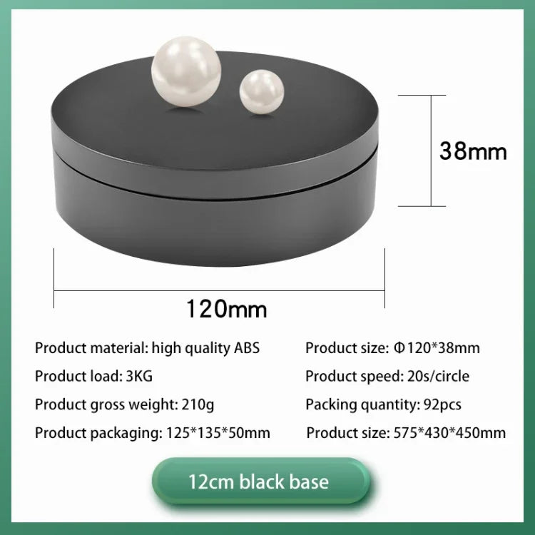 12cm 360도 회전 턴테이블 매트 전동 디스플레이 스탠드 영상 촬영 소품 턴테이블, 하중: 3kg, 12cm 매트 블랙, 12cm 매트 화이트