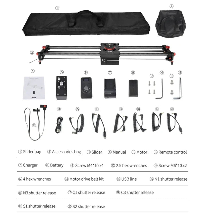 YELANGU L80TC 80cm 전동 슬라이드 레일 트랙 2.4GHz 리모컨 포함 SLR 카메라 / 비디오 카메라용, L80TC 80cm