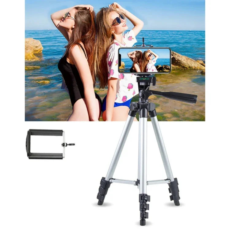 라이브 방송용 4단 접이식 다리 알루미늄 합금 삼각대, U자형 3D 삼각대 헤드 포함 DSLR 및 디지털 카메라용, 조절 높이: 35-106cm, 3110 실버