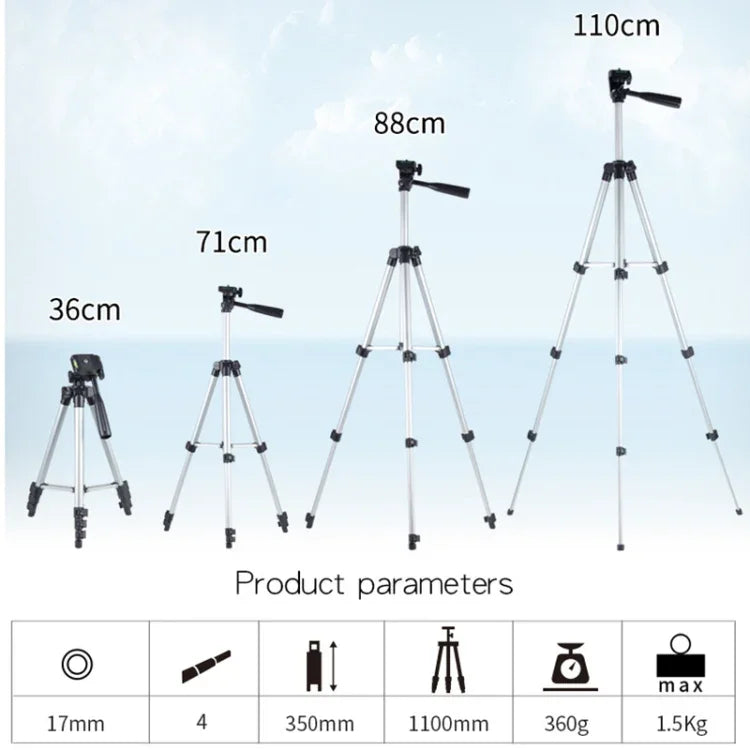 라이브 방송용 4단 접이식 다리 알루미늄 합금 삼각대, U자형 3D 삼각대 헤드 포함 DSLR 및 디지털 카메라용, 조절 높이: 35-106cm, 3110 실버
