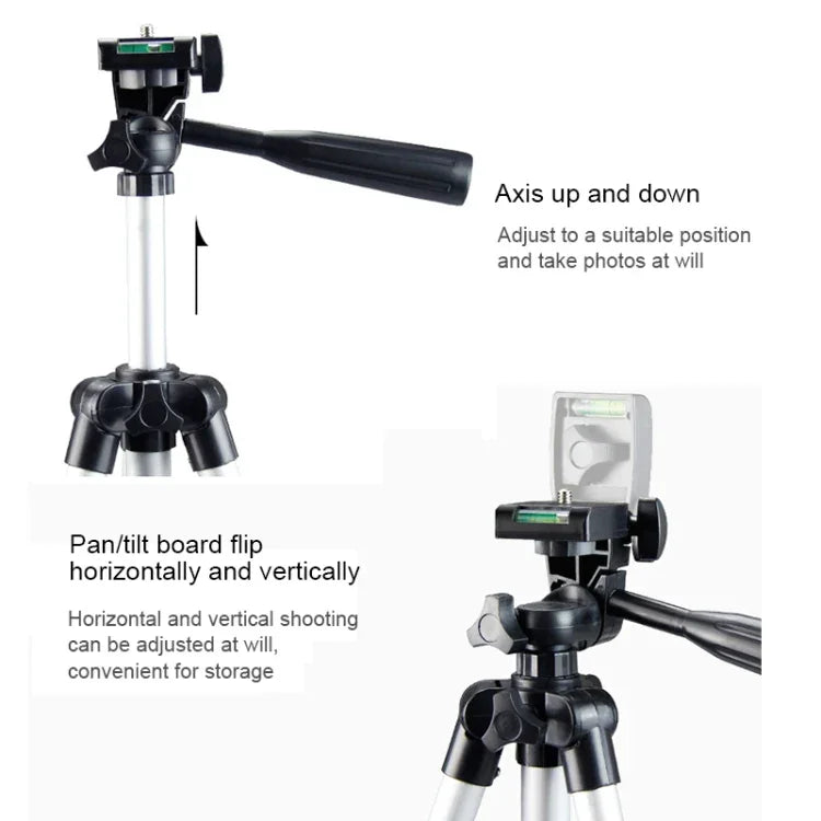 라이브 방송용 4단 접이식 다리 알루미늄 합금 삼각대, U자형 3D 삼각대 헤드 포함 DSLR 및 디지털 카메라용, 조절 높이: 35-106cm, 3110 실버