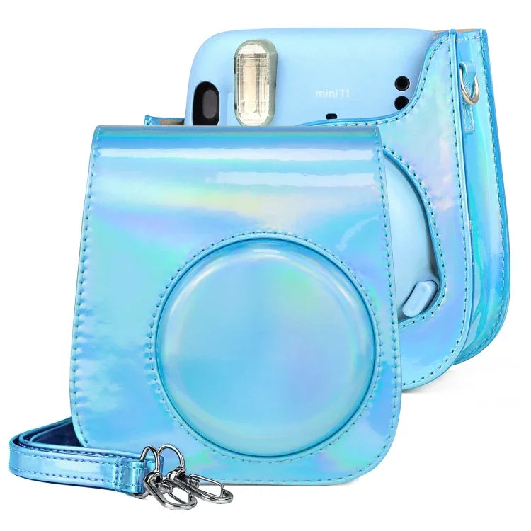 Aurora 컬러 가죽 케이스 전신 카메라 가방, 숄더 스트랩 포함, FUJIFILM Instax mini 11용, 블루