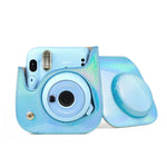 Aurora 컬러 가죽 케이스 전신 카메라 가방, 숄더 스트랩 포함, FUJIFILM Instax mini 11용, 블루