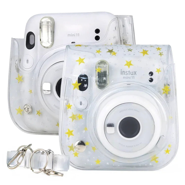 FUJIFILM Instax Mini 11용 Stars 크리스탈 PVC 하드 케이스 카메라 가방 어깨끈 포함, 투명