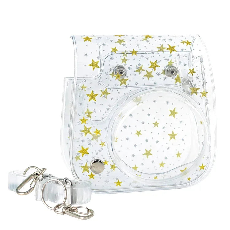 FUJIFILM Instax Mini 11용 Stars 크리스탈 PVC 하드 케이스 카메라 가방 어깨끈 포함, 투명