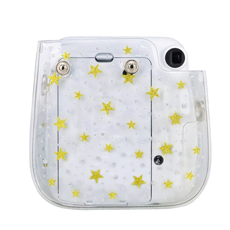 FUJIFILM Instax Mini 11용 Stars 크리스탈 PVC 하드 케이스 카메라 가방 어깨끈 포함, 투명