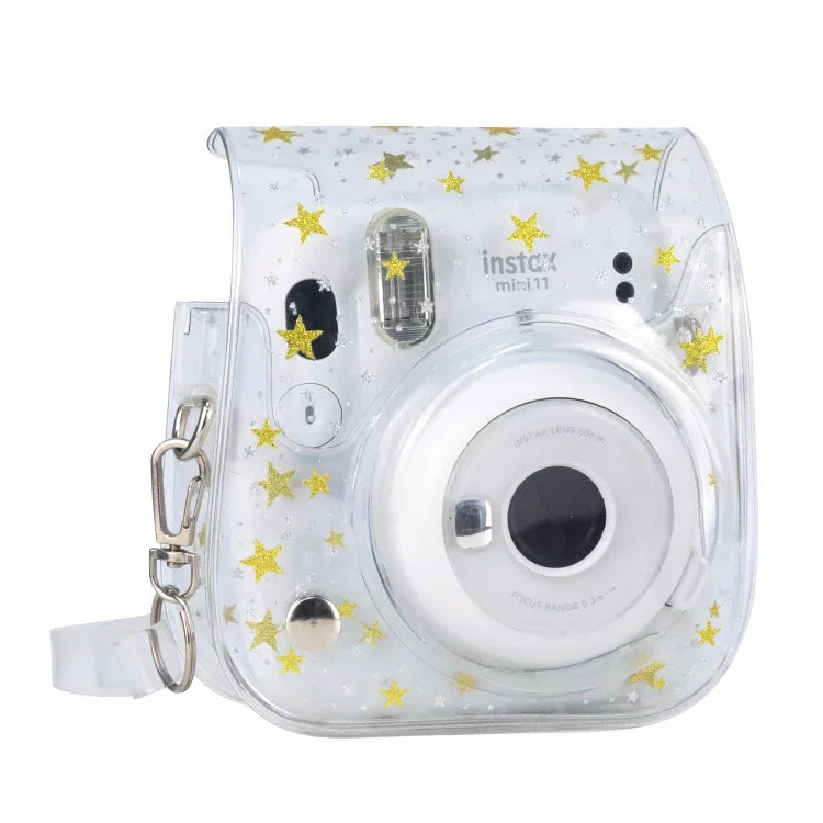 FUJIFILM Instax Mini 11용 Stars 크리스탈 PVC 하드 케이스 카메라 가방 어깨끈 포함, 투명