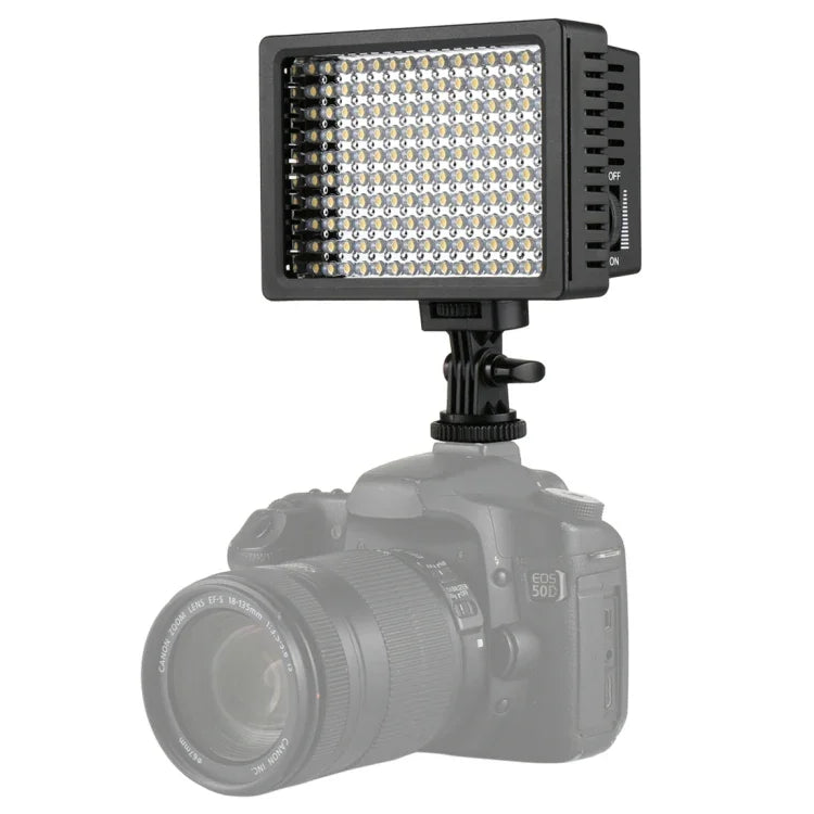 HD-160 화이트 라이트 LED 비디오 라이트 온카메라 사진 조명 보조광, 캐논, 니콘 DSLR 카메라용 3개 필터 플레이트 포함, HD-160