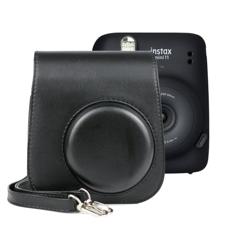 FUJIFILM Instax mini 11용 단색 전신 카메라 가죽 케이스 가방, 스트랩 포함