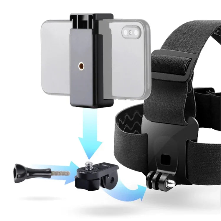 GoPro HERO10 Black / HERO9 Black / 8 / 7 / 6 / 5, Xiaoyi 및 기타 액션 카메라, 스마트폰용 전화 클램프 및 나사, S형 어댑터 포함 탄성 마운트 벨트 조절식 헤드 스트랩