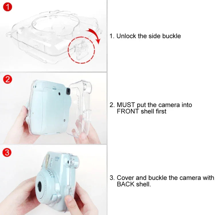 FUJIFILM instax mini 9 / mini 8+ / mini 8용 스트랩 포함 보호 크리스탈 쉘 케이스, FUJIFILM instax mini 9용