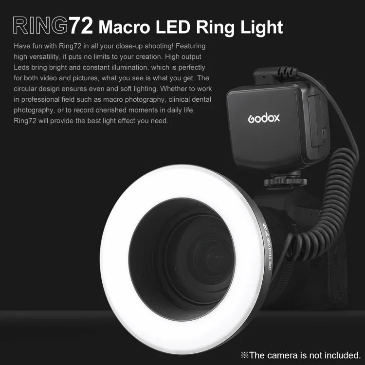 Godox Ring72 매크로 링 48 LED 플래시 라이트 8가지 크기 어댑터 링 포함, Ring72