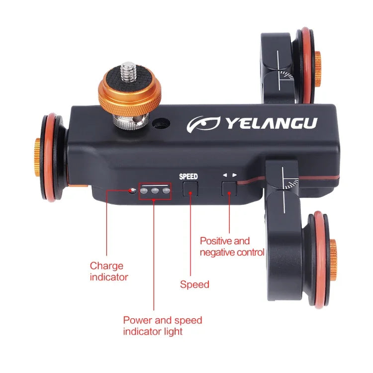 YELANGU L4X 카메라 휠 돌리 II 전동 트랙 슬라이더 3륜 비디오 풀리 롤링 돌리 카 DSLR / 홈 DV 카메라, GoPro, 스마트폰용, 하중: 3kg, L4X 돌리 카 블랙