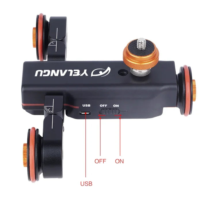 YELANGU L4X 카메라 휠 돌리 II 전동 트랙 슬라이더 3륜 비디오 풀리 롤링 돌리 카 DSLR / 홈 DV 카메라, GoPro, 스마트폰용, 하중: 3kg, L4X 돌리 카 블랙