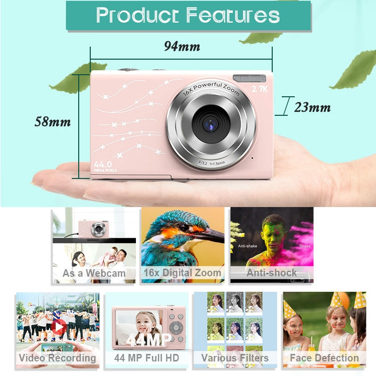 DC402 2.4인치 4400만 화소 16배 줌 1080P 풀 HD 디지털 카메라 어린이 카드 카메라, US 플러그, US 플러그