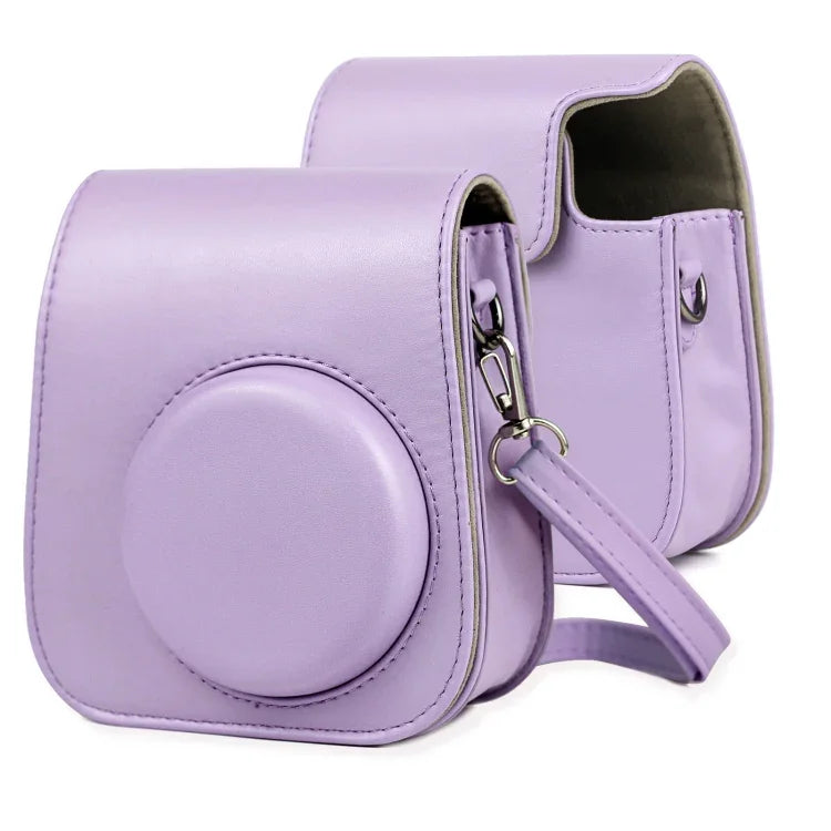 FUJIFILM Instax mini 11용 가죽 케이스 전신 카메라 가방, 숄더 스트랩 포함, 퍼플