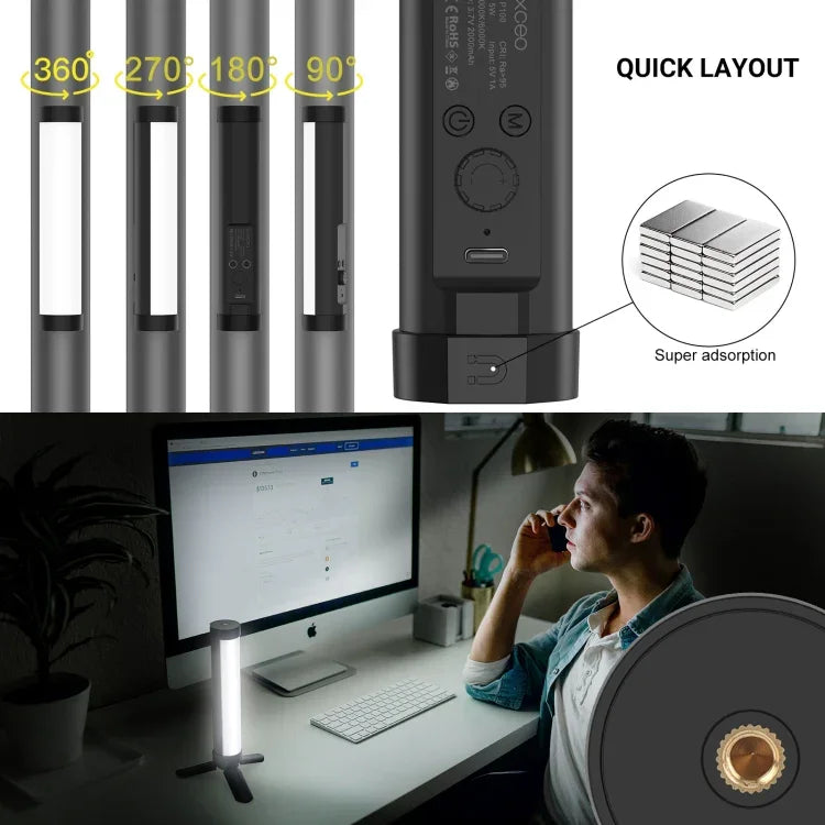 LUXCeO P100 RGB 사진 비디오 라이트 스틱 핸드헬드 보조 조명 리모컨 포함, P100