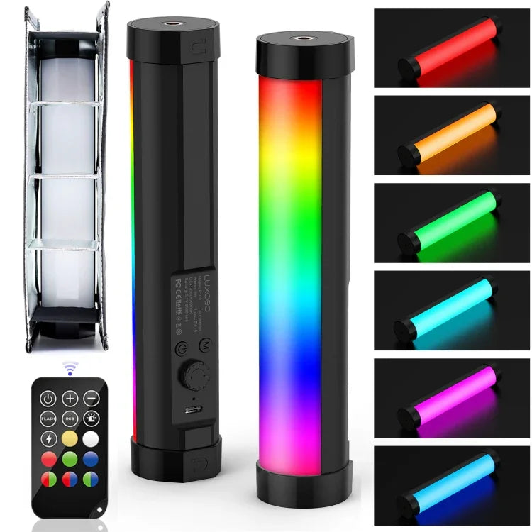 LUXCeO P100 RGB 사진 비디오 라이트 스틱 핸드헬드 보조 조명 리모컨 및 그리드 소프트박스 포함, P100+그리드 소프트박스