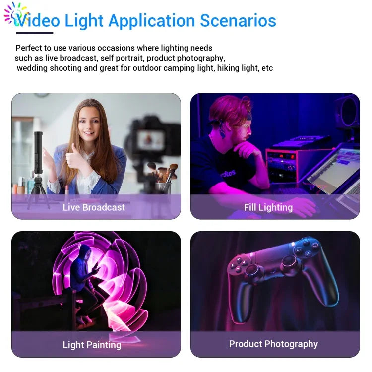 LUXCeO P100 RGB 사진 비디오 라이트 스틱 핸드헬드 보조 조명 리모컨 및 그리드 소프트박스 포함, P100+그리드 소프트박스